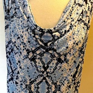 Calvin Klein Cowl Neck Sleeveless Top/Shell - black/white/light blue - 3X - NWT